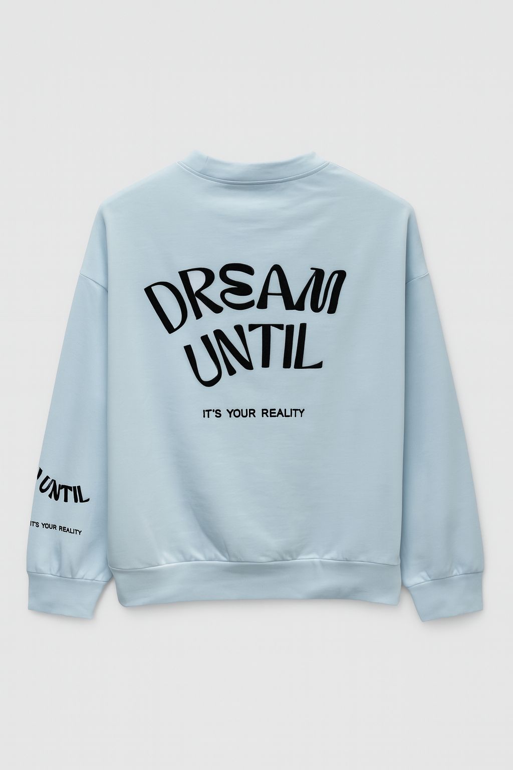 Mavi Nakışlı Bisiklet Yaka Önü Baskılı Oversize 2 İPLİK Sweatshirt ek resim